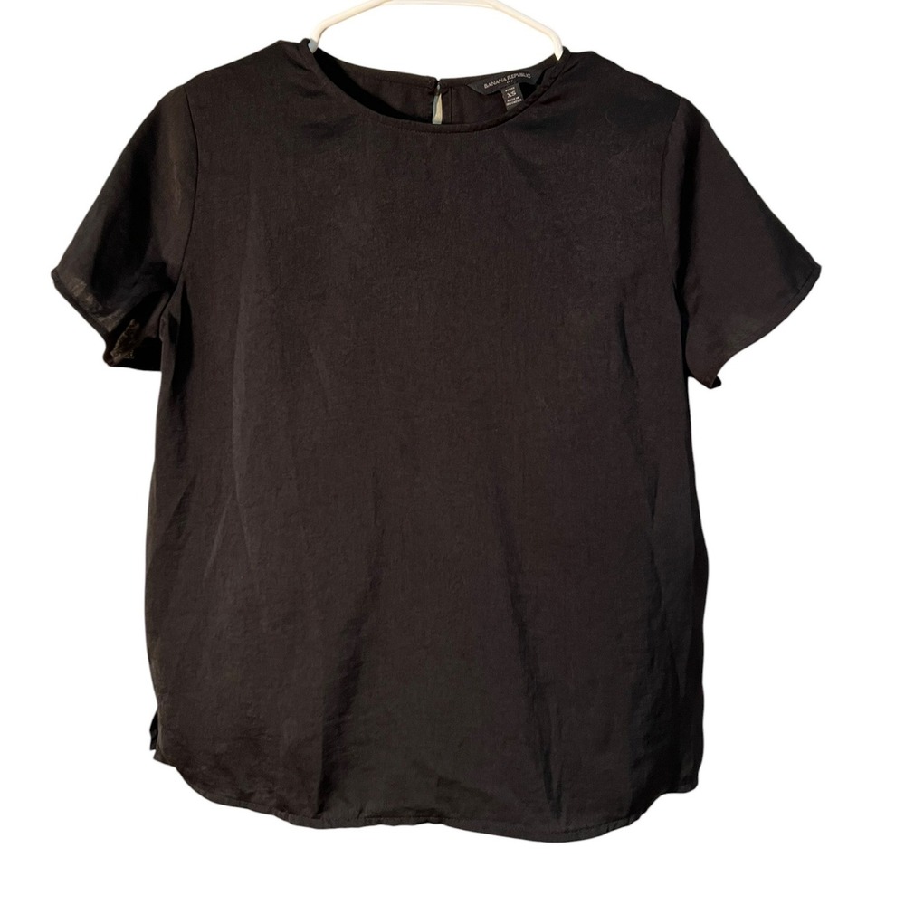 Banana Republic Women's Size XS Petite Short Sleeve Blouse Black Crewneck